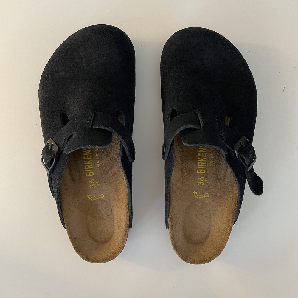 Birkenstock Black Suede Boston Clogs - Picture 3 of 11
